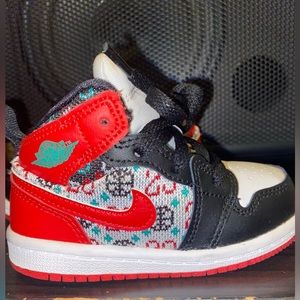 Baby Air Jordan 1 MID SE “Ugly Christmas Sweater” DM1209-150 RED